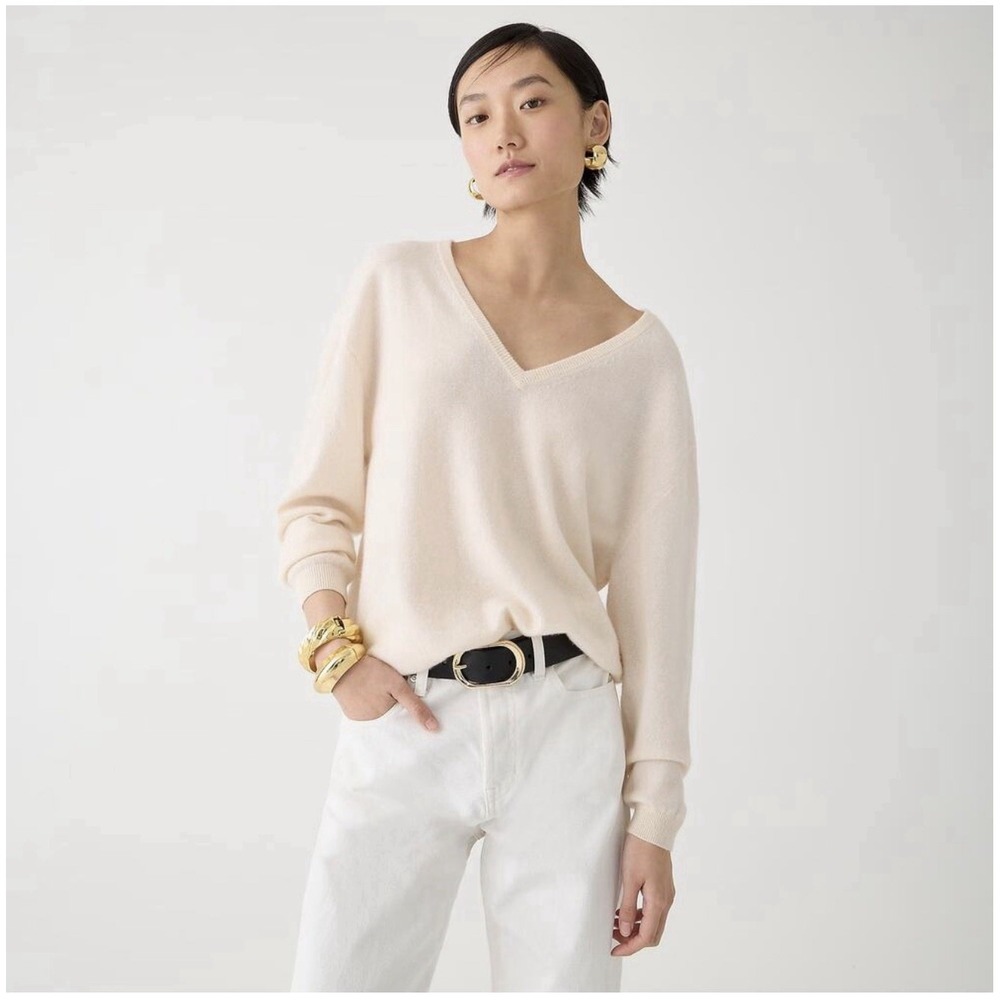 J CREW XL Cashmere relaxed V-neck sweater BA394